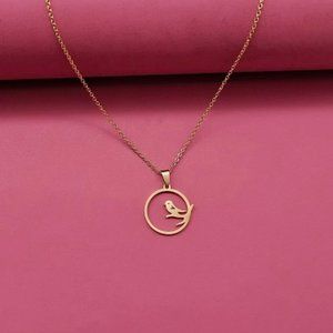 Gold Colored Bird in Circle Necklace